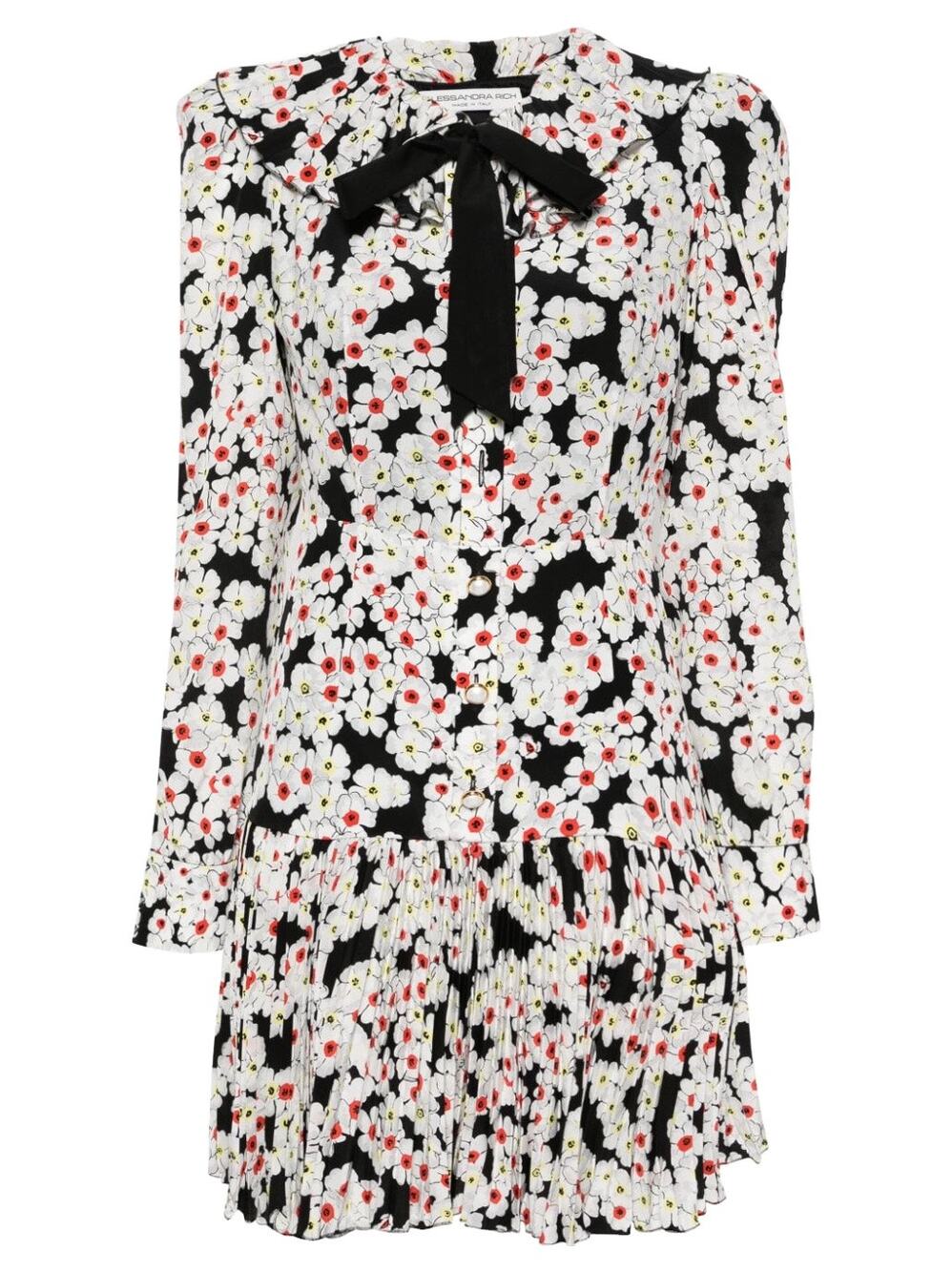 Alessandra Rich NWT Daisy Print Silk Dress Collar & Bow 42 IT 6 US